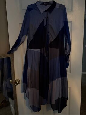 Roaman's Blue Multi-Tone Handkerchief  Button-Front Dress